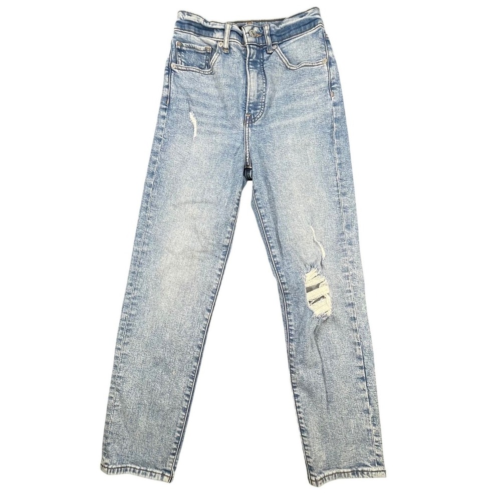 Express Light Wash Distressed Super High Rise Mom Jean Women 00/R